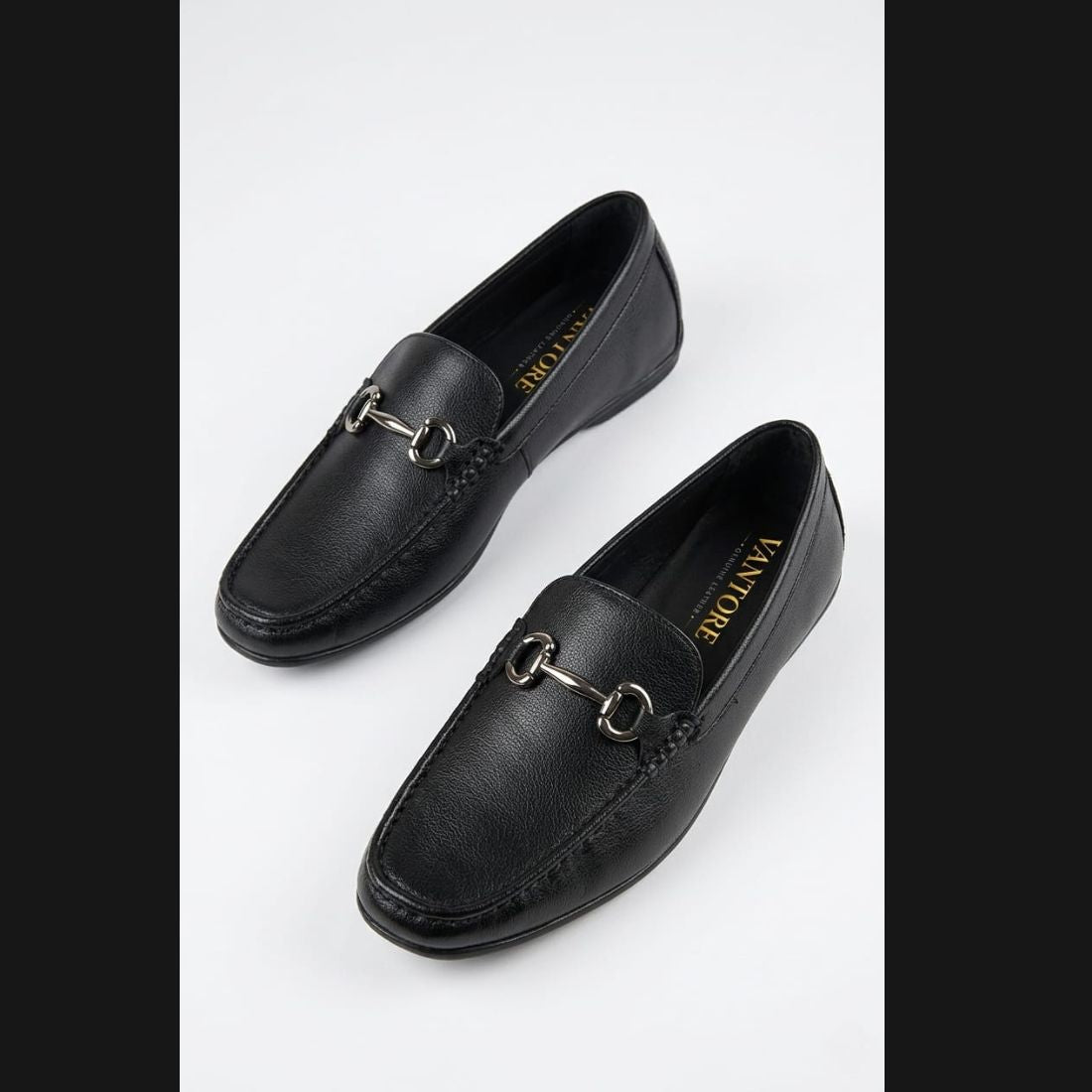 Vantore Men’s Black Horsebit Loafers – Luxury Slip-On Formal Shoes